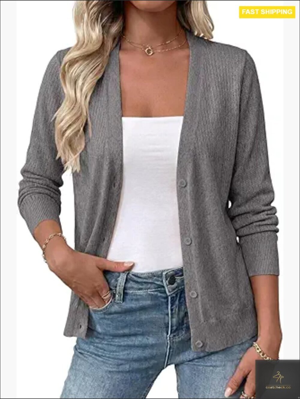 Wool Blend Button Down Cardigan Hollow Out Knit Casual Long Sleeve Open Front